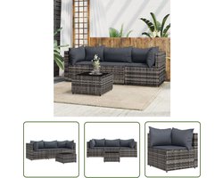The Living Store Loungeset - Grijs - PE-rattan - Stalen frame - Modulair design - Comfortabel zitkussen - Inclusief tafel Loungeset - Tuinlounge - Lounge Stoel - Outdoor Furniture - Patioset - Veranda Meubel - Teak - Kunststof Meubels - Garden Sofa
