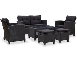 The Living Store Loungeset Poly Rattan - Zwart - 124 x 68 x 77 cm - Sterke constructie Loungeset - Tuinset - Lounge Bank - Buitendrank - Tuin Meubilair - Zwarte Loungebank - Relaxset - Garden Furniture