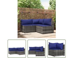 The Living Store Loungeset Toscane - Hoekbank 63x63x57.5cm - Middenbank 63x63x57.5cm - Grijs - Donkerblauwe kussens Loungeset - Lounge Stoel - Tuinstoel - Outdoor Furniture - Patio Set - Veranda Set - Teak Tafel - Kunststof Tuinstoelen - Garden Sofa