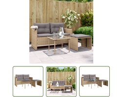 The Living Store Loungeset Tuinmeubelen - PE-rattan - Beige - Incl - Bijzettafel - Afneembare kussens Loungeset - Tuinmeubilair - Lounge Set - Buitendecoratie - Pe Rattan - Outdoor Furniture - Garden Sofa