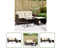 The Living Store Loungeset van PE-rattan - 2-zitsbank 130x55x68 cm - Incl - bijzettafel - Afwasbare kussens - Gehard glas - Bruin Loungeset - Lounge - Buitendecoratie - Tuinmeubel - Teaklook - Pe Rattan - Outdoor Furniture - Garden Sofa - Relaxset