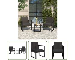 The Living Store Loungeset Zwart - Stof met PE-rattan - 1-zitsbank - Tafel - 2 kussens Loungeset - Tuinset - Lounge Stoel - Buisstoel - Loungebank - Outdoor Furniture - Patioset - Gardenfurniture