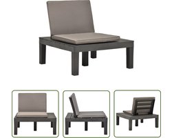 The Living Store Loungestoel met kussen kunststof antraciet - Tuinstoel - Lounge Stoel - Tuinset - Buitenkamer Meubilair - Balkon Meubel