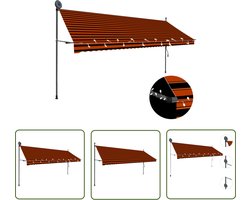 The Living Store Luifel handmatig uitschuifbaar met LED 400 cm oranje en bruin - Luifel - Zonwering - Buitenaansluiting - Tuinaccessoires - Veranda