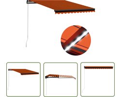 The Living Store Luifel handmatig uittrekbaar met LED 350x250 cm oranje en bruin - Zonnebril - Buitenluifel - Terrasdak - Schaduwdoek - Aluminium Luifel