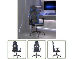 The Living Store Massage gamestoel kunstleer zwart en blauw - Gamestoel - Gamingstoel - Ergonomische Stoel - Massagestoel - Bureaustoel