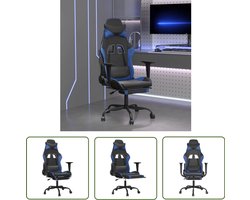 The Living Store Massage gamestoel met voetensteun kunstleer zwart en blauw - Gamestoel - Gamingstoel - Massagefunctie - Computerstoel - Bureaustoel