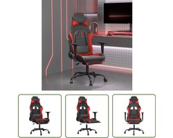 The Living Store Massage gamestoel met voetensteun kunstleer zwart en rood - Gamestoel - Gamingstoel - Massagefunctie - Computerstoel - Bureaustoel