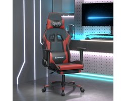 The Living Store Massage gamestoel met voetensteun kunstleer zwart en wijnrood - Gamestoel - Gamingstoel - Massagefunctie - Zwarte Gamestoel - Rode Gamestoel