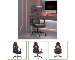 The Living Store Massage gamestoel met voetensteun kunstleer zwart en wijnrood - Gamestoel - Gamingstoel - Pc Stoel - Bureaustoel - Massagestoel