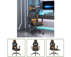 The Living Store Massage gamestoel met voetensteun stof zwart en oranje - Gamestoel - Gamingstoel - Ergonomische Stoel - Massage Functie - Verstelbaar