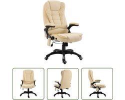 The Living Store Massage kantoorstoel kunstleer crème - Kantoorstoel - Ergonomische Stoel - Massage Stoel - Verwarmende Stoel - Bureau Accessoires