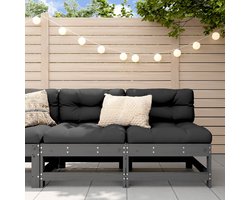The Living Store Middenbanken met kussens 2 st massief grenenhout grijs - Houten Bank - Tuinset - Lounge Set - Buitenbank - Balkonbank