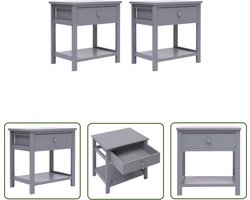The Living Store Nachtkastje 2 st 40x29x42 cm paulowniahout grijs - Nachtkastjes - Slaapkamermeubilair - Meubels - Side Table - Dressoir