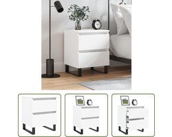 The Living Store Nachtkastje - - 40 x 35 x 50 cm - Wit - Bewerkt hout en ijzer