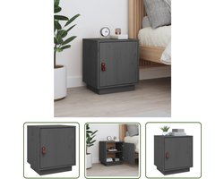 The Living Store Nachtkastje 40x34x45 cm massief grenenhout grijs - Nachtkastje - Wooden Nightstand - Grenshouten Nachttafel - Side Table - Bedroom Furniture