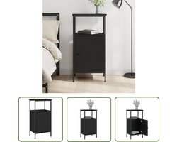 The Living Store Nachtkastje 41x31x80 cm bewerkt hout zwart - Nachtkastje - Industrieel Design - Zwarte Kleur - Houten Kast - Metalen Frame