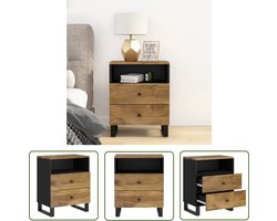 The Living Store Nachtkastje 50x33x62 cm massief mangohout en bewerkt hout - Nachtkastje - Industrial Design - Mango Wood - Houten Kast - Bijzettafel