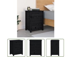 The Living Store Nachtkastje 50x35x61,5 cm massief grenenhout zwart - Nachtkastje - Houten Nachtkastje - Grenenhouten Nachtkastje - Black Nightstand - Side Table