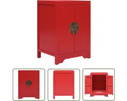 The Living Store Nachtkastje Aziatische Stijl - 38x28x52 cm - Rood - Paulowniahout en MDF - Met 2 deuren