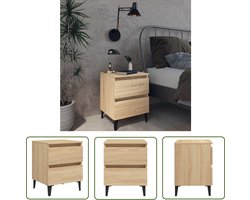 The Living Store Nachtkastje Industrieel - 40 x 35 x 50 cm - Sonoma eiken - 2 lades