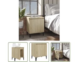 The Living Store Nachtkastje - Industriële stijl - Metalen poten - 40x30x50 cm - Sonoma eiken