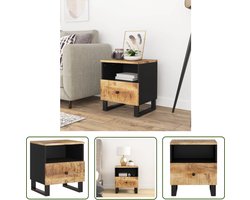 The Living Store Nachtkastje massief mangohout en bewerkt hout - Nachtkastje - Industrieel Design - Houten Nachtkastje - Mango Wood - Slaapkamer Meubilair