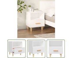 The Living Store Nachtkastje Scandinavisch - 40 x 35 x 47 cm - Wit - Bewerkt hout en massief eucalyptushout