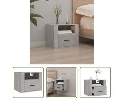 The Living Store Nachtkastje wandgemonteerd 50x36x40 cm betongrijs - Zwevend Nachtkastje - Wandmontage - Beton Grijs - Nachtkastje - Houten Nachtkastje