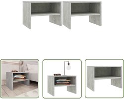 The Living Store Nachtkastjes 2 st 40x30x30 cm bewerkt hout betongrijs - Nachtkastjes - Bedkamermeubilair - Houten Meubels - Grijze Meubels - Decoratieve Accessoires