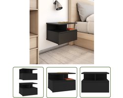 The Living Store Nachtkastjes 2 st 40x31x27 cm bewerkt hout zwart - Zwevende Nachtkastjes - Nachtkastje Zwart - Houten Nachtkastje - Wandkastje - Slaapkamer Meubilair