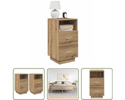 The Living Store Nachtkastjes 2 st met 2 lades 36x36x68 cm artisanaal eiken - Nachtkastje - Nachtkasten - Salontafel - Houten Meubel - Eiken Meubilair