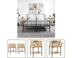 The Living Store Nachtkastjes - - Bijzetkastjes - Afmeting- 40.5 x 31 x 60 cm - Kleur- Sonoma eiken - Materiaal- Bewerkt hout en ijzer