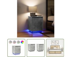 The Living Store Nachtkastjes met led-verlichting 2 st 38x34x50 cm betongrijs - Nachtkastjes - LED Verlichting - Slaapkamers - Houten Meubilair - Betonnen Grijs