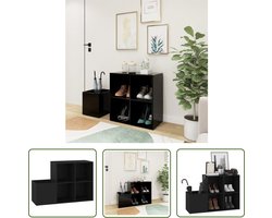 The Living Store Opbergkast 105x35,5x70 cm bewerkt hout zwart - Schoenenkast - Schoenen Rek - Opbergkast - Halkast - Houten Schoenenkast