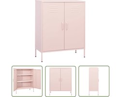 The Living Store Opbergkast 80x35x101,5 cm staal roze - Opslagkast - Rozerood Meubel - Metalen Kast - Side Table - Stalen Kast