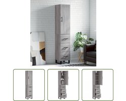 The Living Store Opbergkast Hoge Kast - 34.5 x 34 x 180 cm - Grijs Sonoma Eiken