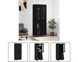 The Living Store Opbergkast - Hoge Kast - Zwart - 69.5 x 34 x 180 cm - Duurzaam materiaal