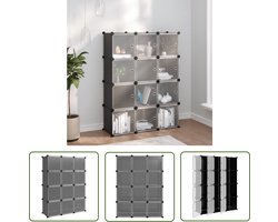 The Living Store Opbergmeubel met 12 vakken en deuren polypropeen zwart - Opbergkast - Opbergsysteem - Plastic Opbergbox - Kasten Set - Organisatie Thuis