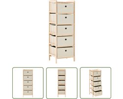 The Living Store Opbergmeubel met 5 stoffen manden cederhout beige - Opslagmeubel - Opbergkast - Bergruimte - Decoratief - Multifunctioneel