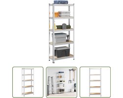 The Living Store Opbergrek 5-laags staal en bewerkt hout zilverkleurig - Opslagrek - Industriele Opslag - Metalen Rek - Houten Plank - Multifunctioneel Opbergsysteem