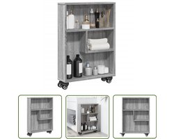 The Living Store Opbergtrolley smal 48x13x68 cm bewerkt hout grijs sonoma eiken - Opbergtrolley - Houten Opbergkast - Grijze Opbergwagen - Slimme Opberger - Multifunctionele Trolley