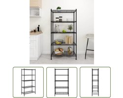 The Living Store Opslagrek - 90x35x180 cm - Zwart - 250 kg draagvermogen