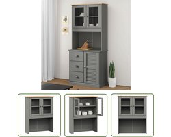 The Living Store Opzetkast VIGO 78x30x100 cm massief grenenhout grijs - Opbergkast - Houten Kast - Grenoble Kast - Bovenkast - Keukenmeubilair