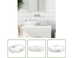 The Living Store Opzetwasbak ovaal 59x40x15 cm keramiek wit - Badkamer Meubilair - Opzetwasbak - Keramiek Wastafel - Ronde Wastafel - Wastafel Wit