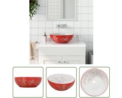 The Living Store Opzetwasbak rond Φ41x14 cm keramiek wit en rood - Opzetwasbak - Wastafel - Badkamerspiegel - Badkameraccessoires - Keramische Wastafel