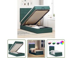 The Living Store Ottoman bed met matrassen en LED's 90x190cm fluweel donkergroen - Ottoman Bed - Boxspring Bed - Tweepersoons Bed - Nachtkast - Led Lamp