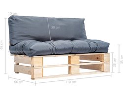 The Living Store Pallet Bank - Tuinbank - 110x66x65cm - Grenenhout - Grijs Tuinbank - Lounge Bank - Pallets Bank - Buitentijdbank - Grenenhouten Meubilair - Tuinset - Balkon Set