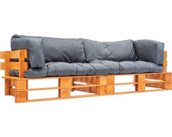 The Living Store Pallet Bankenset - Houten Loungeset - 220 x 66 x 65 cm - Grijs Kussen