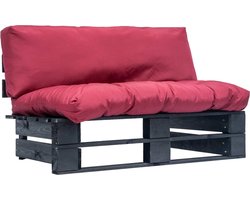 The Living Store Pallet Tuinbank - 110x66x65 cm - Duurzaam - weerbestendig - 2-zits - Rood kussen - Geïmpregneerd grenenhout Tuinbank - Lounge Bank - Pallet Bank - Buitentijdbank - Tuinset - Relaxstoel - Balkon Meubilair - Veranda Meubel